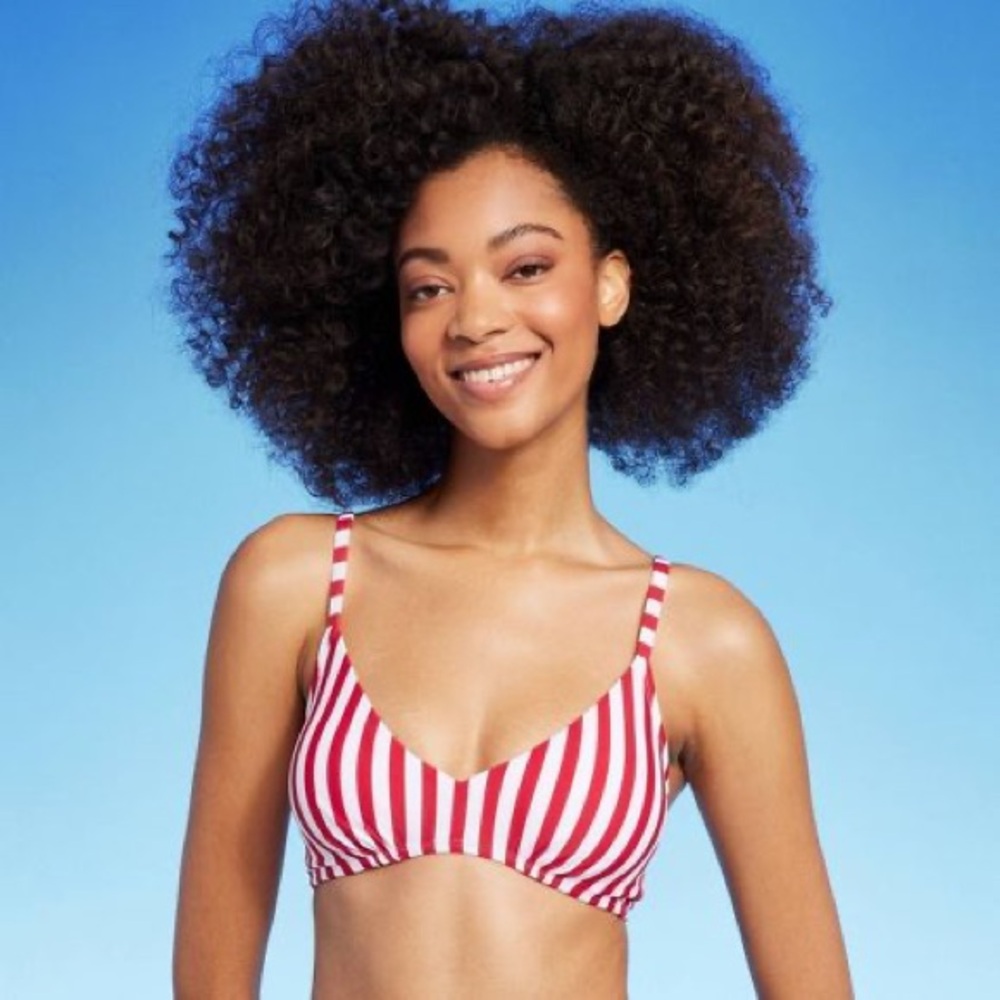 Shade & Shore Red and White Stripes Hidden Underwire Bikini Top Striped